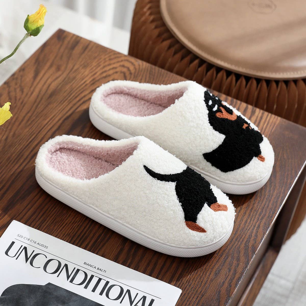 Embroidered Cotton Slippers for Dachshund Lovers