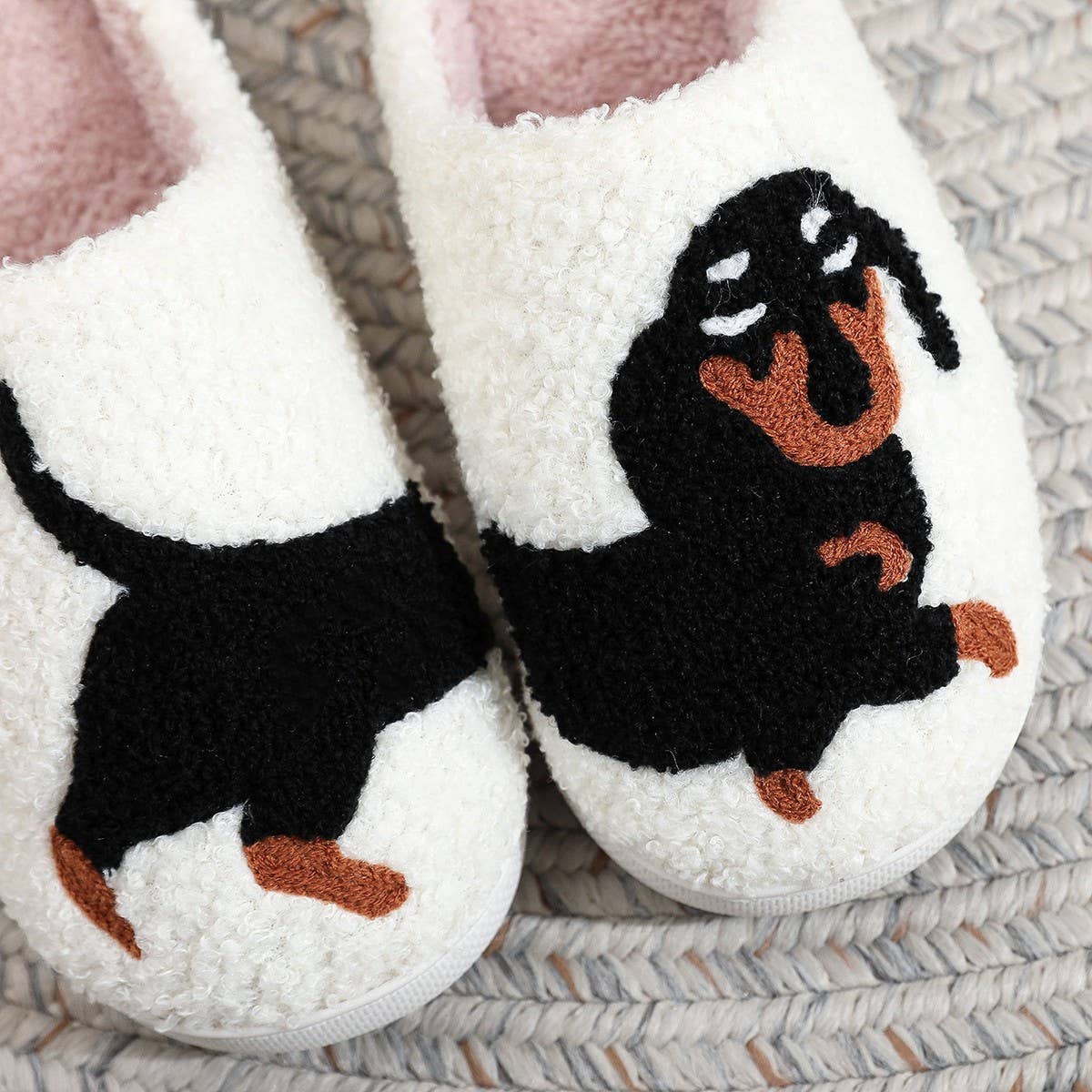 Embroidered Cotton Slippers for Dachshund Lovers