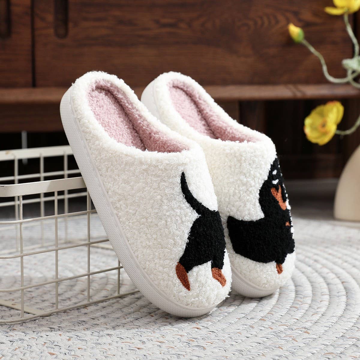 Embroidered Cotton Slippers for Dachshund Lovers