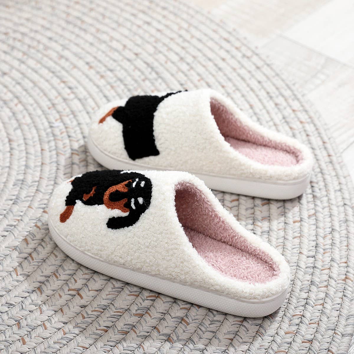 Embroidered Cotton Slippers for Dachshund Lovers