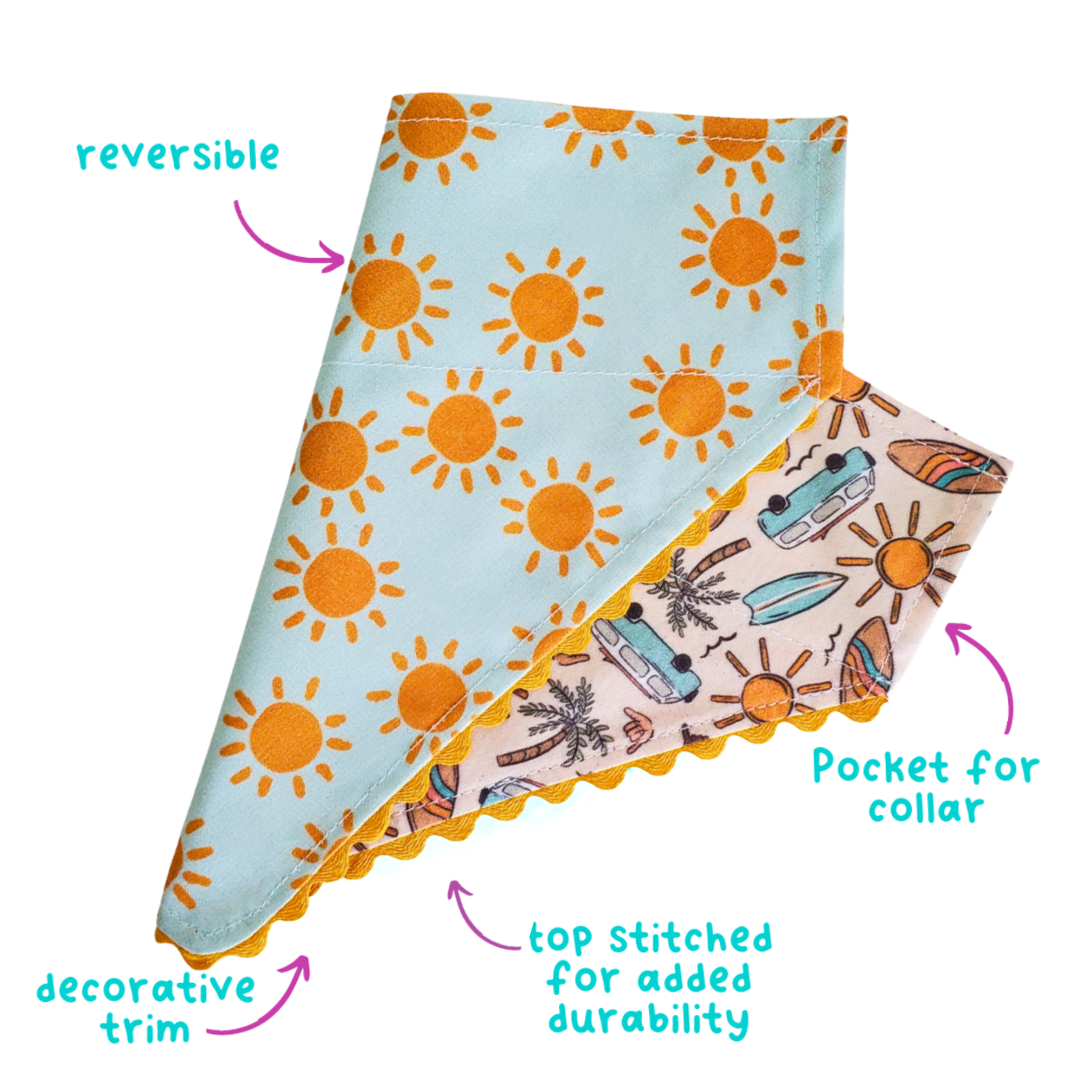Surfs Up Reversible Slip-On Dog Collar Bandana