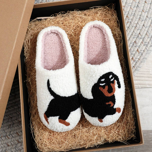 Embroidered Cotton Slippers for Dachshund Lovers