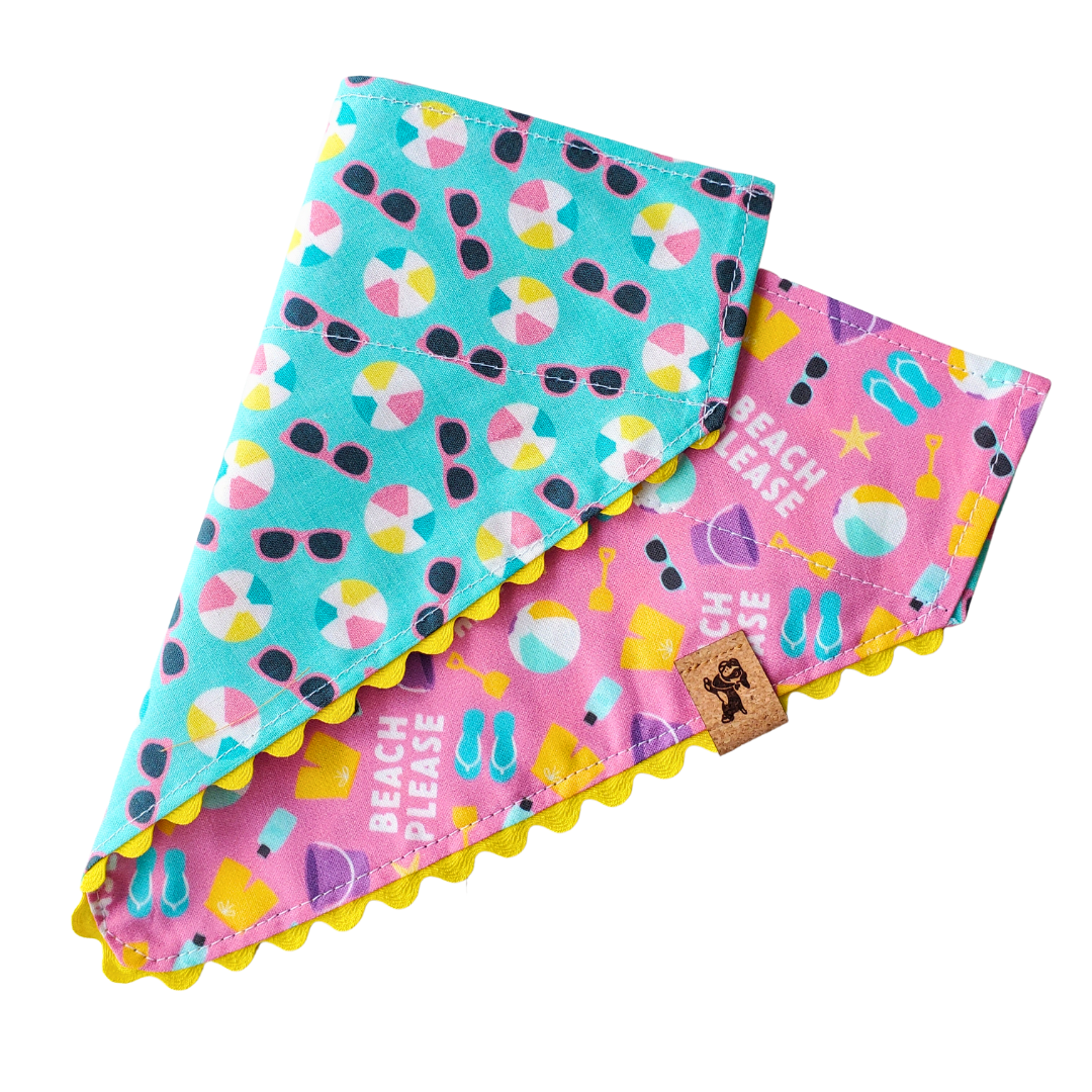 Beach Please Reversible Slip-On Dog Collar Bandana