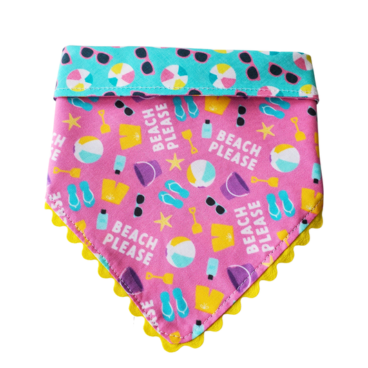 Beach Please Reversible Slip-On Dog Collar Bandana