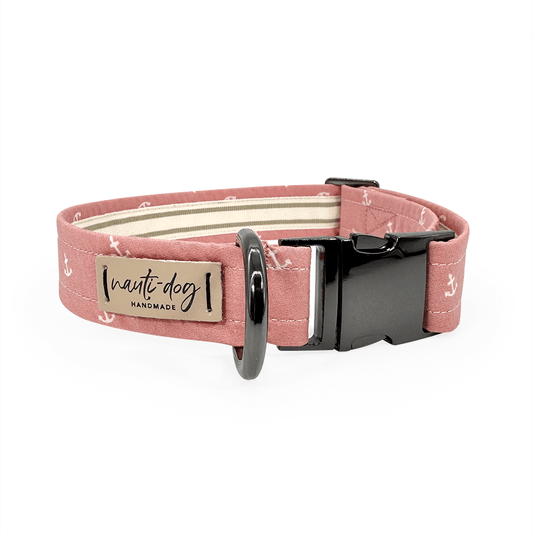 Nauti Rose Pink Girly Anchor Buckle & Martingale Dog Collar