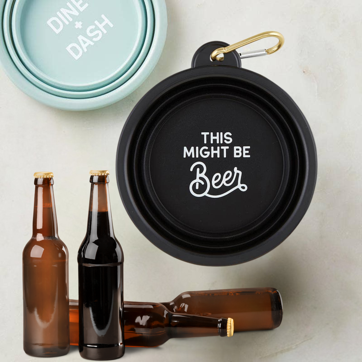 This Might Be Beer Collapsible Dog Bowl with Carabiner
